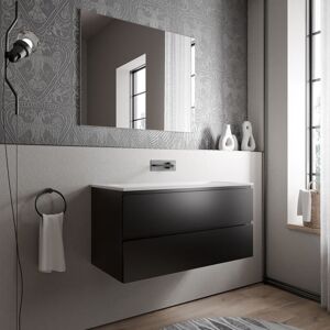 Meuble Vasque De Salle De Bain Mdf Noir Mat Avec Lavabo Fonte Minérale Blanc Mat - 100x45,6x50cm - Ava Bruxelles - Noir Mat, Blanc Mat Sans Trou Pour Robinetterie - Bernstein - Publicité Meuble Vasque De Salle De Bain Mdf Noir Mat Avec Lavabo Fonte Minérale Blanc Mat - 100x45,6x50cm - Ava Bruxelles - Noir Mat, Blanc Mat Sans Trou Pour Robinetterie - Bernstein - Publicité