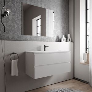 Meuble Vasque De Salle De Bain Mdf Blanc Mat Avec Lavabo Fonte Minérale Blanc Mat - 100x45,6x50cm - Ava Cream - Blanc Mat, Blanc Mat Avec Trou Pour Robinetterie - Bernstein - Publicité Meuble Vasque De Salle De Bain Mdf Blanc Mat Avec Lavabo Fonte Minérale Blanc Mat - 100x45,6x50cm - Ava Cream - Blanc Mat, Blanc Mat Avec Trou Pour Robinetterie - Bernstein - Publicité