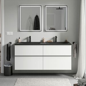 Bernstein - Meuble Vasque Suspendu Salle De Bain Mdf Blanc Mat, Lavabo Fonte Minérale Noir Mat + Trou Robinet, Poignée Métal Noir Mat - 140x46x62cm - Lavoa Blanc Mat, Noir Mat, Noir Mat Avec Trou Pour - Publicité Bernstein - Meuble Vasque Suspendu Salle De Bain Mdf Blanc Mat, Lavabo Fonte Minérale Noir Mat + Trou Robinet, Poignée Métal Noir Mat - 140x46x62cm - Lavoa Blanc Mat, Noir Mat, Noir Mat Avec Trou Pour - Publicité
