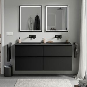 Bernstein - Meuble Vasque Suspendu Salle De Bain Mdf Noir Mat, Lavabo Fonte Minérale Noir Mat Sans Trou Robinet, Poignée Métal Chrome - 140x46x62cm - Lavoa Noir Mat, Chrome, Noir Mat Sans Trou Pour Ro - Publicité Bernstein - Meuble Vasque Suspendu Salle De Bain Mdf Noir Mat, Lavabo Fonte Minérale Noir Mat Sans Trou Robinet, Poignée Métal Chrome - 140x46x62cm - Lavoa Noir Mat, Chrome, Noir Mat Sans Trou Pour Ro - Publicité
