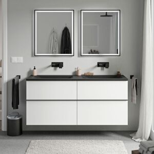 Bernstein - Meuble Vasque Suspendu Salle De Bain Mdf Blanc Mat, Lavabo Fonte Minérale Noir Mat Sans Trou Robinet, Poignée Métal Anthracite Mat - 140x46x62cm - Lavoa Blanc Mat, Anthracite Mat, Noir Mat - Publicité Bernstein - Meuble Vasque Suspendu Salle De Bain Mdf Blanc Mat, Lavabo Fonte Minérale Noir Mat Sans Trou Robinet, Poignée Métal Anthracite Mat - 140x46x62cm - Lavoa Blanc Mat, Anthracite Mat, Noir Mat - Publicité