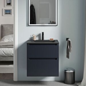 Meuble Vasque Suspendu Salle De Bain Mdf Bleu Nuit Mat, Lavabo Fonte Minérale Noir Mat + Trou Robinet, Tiroirs Passe-main Pivotants - 60x46x62cm - Vireo Noir Mat Avec Trou Pour Robinetteri - Bernstein - Publicité Meuble Vasque Suspendu Salle De Bain Mdf Bleu Nuit Mat, Lavabo Fonte Minérale Noir Mat + Trou Robinet, Tiroirs Passe-main Pivotants - 60x46x62cm - Vireo Noir Mat Avec Trou Pour Robinetteri - Bernstein - Publicité