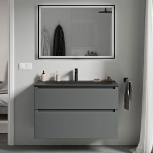 Meuble Vasque Suspendu Salle De Bain Mdf Anthracite Mat, Lavabo Fonte Minérale Noir Mat + Trou Robinet, Tiroirs Passe-main Pivotants - 100x46x62cm - Vireo Anthracite Mat, Noir Mat Avec Tro - Bernstein - Publicité Meuble Vasque Suspendu Salle De Bain Mdf Anthracite Mat, Lavabo Fonte Minérale Noir Mat + Trou Robinet, Tiroirs Passe-main Pivotants - 100x46x62cm - Vireo Anthracite Mat, Noir Mat Avec Tro - Bernstein - Publicité