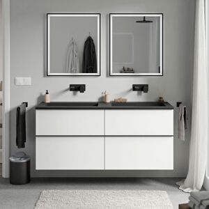 Bernstein - Meuble Vasque Suspendu Salle De Bain Mdf Blanc Mat, Lavabo Fonte Minérale Noir Mat Sans Trou Robinet, Poignée Métal Anthracite Mat - 140x46x62cm - Lavoa Blanc Mat, Anthracite Mat, Noir Mat - Publicité Bernstein - Meuble Vasque Suspendu Salle De Bain Mdf Blanc Mat, Lavabo Fonte Minérale Noir Mat Sans Trou Robinet, Poignée Métal Anthracite Mat - 140x46x62cm - Lavoa Blanc Mat, Anthracite Mat, Noir Mat - Publicité
