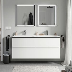 Bernstein - Meuble Vasque Suspendu Salle De Bain Mdf Blanc Mat, Lavabo Fonte Minérale Blanc Mat + Trou Robinet, Poignée Métal Noir Mat - 140x46x62cm - Lavoa Blanc Mat, Noir Mat, Blanc Mat Avec Trou Po - Publicité Bernstein - Meuble Vasque Suspendu Salle De Bain Mdf Blanc Mat, Lavabo Fonte Minérale Blanc Mat + Trou Robinet, Poignée Métal Noir Mat - 140x46x62cm - Lavoa Blanc Mat, Noir Mat, Blanc Mat Avec Trou Po - Publicité
