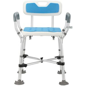 Tabouret de douche Tabouret de bain Hauteur réglable Chaise de douche - supports croisés avec bras et dossier jusqu'à 180kg - Blanc et bleu - Einfeben - Publicité