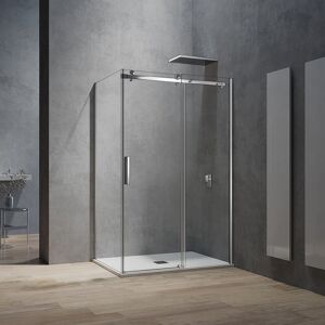 Grand Verre - Cabine De Douche Style Industriel Avec Porte Coulissante 160x195 Et Paroi Latérale 80x195 Accessoires Chromés - Publicité Grand Verre - Cabine De Douche Style Industriel Avec Porte Coulissante 160x195 Et Paroi Latérale 80x195 Accessoires Chromés - Publicité