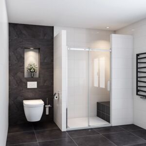Ocean Sanitaire - Océan Porte De Douche Coulissante 100x195cm En 8mm Verre Anti-calcaire Installation En Niche - Publicité Ocean Sanitaire - Océan Porte De Douche Coulissante 100x195cm En 8mm Verre Anti-calcaire Installation En Niche - Publicité