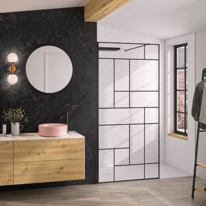 Kinedo - Paroi De Douche Solo Design + Sérigraphié Mondrian 100cm Profilé Noir Mat - Publicité Kinedo - Paroi De Douche Solo Design + Sérigraphié Mondrian 100cm Profilé Noir Mat - Publicité