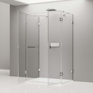Bernstein - Cabine de douche murale en u verre trempé 8mm, Paroi de douche murale avec 2 portes battantes, Profilé chrome - 90x90x195cm - EX412 - Publicité Bernstein - Cabine de douche murale en u verre trempé 8mm, Paroi de douche murale avec 2 portes battantes, Profilé chrome - 90x90x195cm - EX412 - Publicité