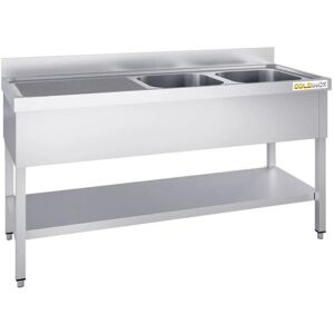 Plonge Inox 1800x600mm Avec 2 Bacs À Droite Et Égouttoir À Gauche Premium - Goldinox - Publicité Plonge Inox 1800x600mm Avec 2 Bacs À Droite Et Égouttoir À Gauche Premium - Goldinox - Publicité