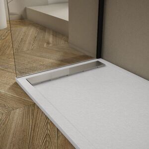 MIRLO Receveur De Douche 70x120cm Extra Plat Ribera En Résine Surface Ardoisée Blanc Grille Inox - Publicité MIRLO Receveur De Douche 70x120cm Extra Plat Ribera En Résine Surface Ardoisée Blanc Grille Inox - Publicité