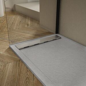 Mirlo - Receveur De Douche 70x110cm Extra Plat Ribera En Résine Surface Ardoisée Gris Grille Inox - Publicité Mirlo - Receveur De Douche 70x110cm Extra Plat Ribera En Résine Surface Ardoisée Gris Grille Inox - Publicité