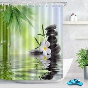XISRENS Spa Rideau De Douche Avec Des Crochets,180 X 200 Cm Pierres Noires Orchidées Bambou Eau À Motifs Rideau De La Salle De Bain Résistant À L'Eau Anti-moisissure Lavable Tissu Epolyester - Publicité XISRENS Spa Rideau De Douche Avec Des Crochets,180 X 200 Cm Pierres Noires Orchidées Bambou Eau À Motifs Rideau De La Salle De Bain Résistant À L'Eau Anti-moisissure Lavable Tissu Epolyester - Publicité
