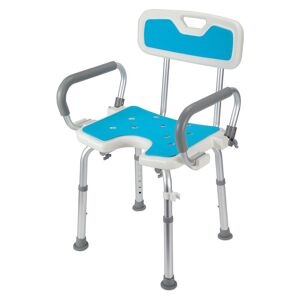 Vingo - Tabouret de douche réglable en hauteur jusqu'à 136 kg Tabouret de salle de bain - Avec accoudoir et dossier Accoudoir réversible - Bleu - Publicité