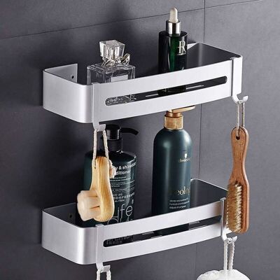 SANS MARQUE Sans Perçage Etagère De Douche Etagère De Salle De Bain Aluminium Antirouille Stockage Rangement 2 Tablettes Pour Shampoing Savon (panier) - Publicité SANS MARQUE Sans Perçage Etagère De Douche Etagère De Salle De Bain Aluminium Antirouille Stockage Rangement 2 Tablettes Pour Shampoing Savon (panier) - Publicité