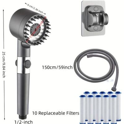 ABYSSE Pommeau De Douche À Pression Avec Filtre Et 4 Jets – Flexible 150 Cm - Publicité ABYSSE Pommeau De Douche À Pression Avec Filtre Et 4 Jets – Flexible 150 Cm - Publicité