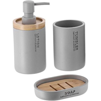 GRASSLIN Set 3 Pièces Accessoire Salle De Bain, Distributeur Savon Polyresine, Porte Savon Bambou, Pour Lavabo Familial - Publicité GRASSLIN Set 3 Pièces Accessoire Salle De Bain, Distributeur Savon Polyresine, Porte Savon Bambou, Pour Lavabo Familial - Publicité
