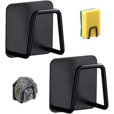 GRASSLIN Lot De 2 - Porte-éponge - Crochet Mural - Acier Inoxydable - Adhésif Sans Perçage - Cuisine Salle De Bain - Noir - 5x5x3,5cm - Publicité GRASSLIN Lot De 2 - Porte-éponge - Crochet Mural - Acier Inoxydable - Adhésif Sans Perçage - Cuisine Salle De Bain - Noir - 5x5x3,5cm - Publicité