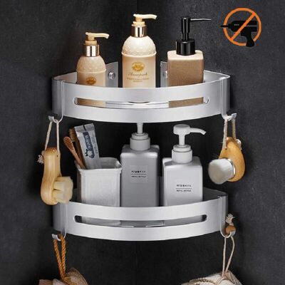 BRINSEA Étagère D'Angle Douche, Etagere Salle De Bain Sans Percage, Aluminium Panier De Rangement Pour Douche Avec Crochets - Tablette D'Angle Douche (plata-doble) - Publicité BRINSEA Étagère D'Angle Douche, Etagere Salle De Bain Sans Percage, Aluminium Panier De Rangement Pour Douche Avec Crochets - Tablette D'Angle Douche (plata-doble) - Publicité
