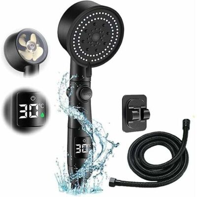 ABYSSE Pomme De Douche Économe En Eau, 5 Modes Économique Pomme De Douche, Tuyau De 2 M Pour Pommeau De Douche Avec Garniture D'Arrêt D'Eau, Pommeau De Douche Haute Pression (noir) - Publicité ABYSSE Pomme De Douche Économe En Eau, 5 Modes Économique Pomme De Douche, Tuyau De 2 M Pour Pommeau De Douche Avec Garniture D'Arrêt D'Eau, Pommeau De Douche Haute Pression (noir) - Publicité