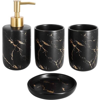 MOXIE Ensemble De 4 Accessoires De Salle De Bain En Céramique Avec Distributeur De Savon, Gobelets, Porte-savon (noir) - Publicité MOXIE Ensemble De 4 Accessoires De Salle De Bain En Céramique Avec Distributeur De Savon, Gobelets, Porte-savon (noir) - Publicité