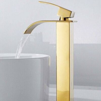 URSUS Robinet Salle De Bain Lavabo Haut Cascade Bec Pour Vasque,mitigeur Eau Froide Et Chau Moderne Carré Chromé Trou Simple (doré) - Publicité URSUS Robinet Salle De Bain Lavabo Haut Cascade Bec Pour Vasque,mitigeur Eau Froide Et Chau Moderne Carré Chromé Trou Simple (doré) - Publicité