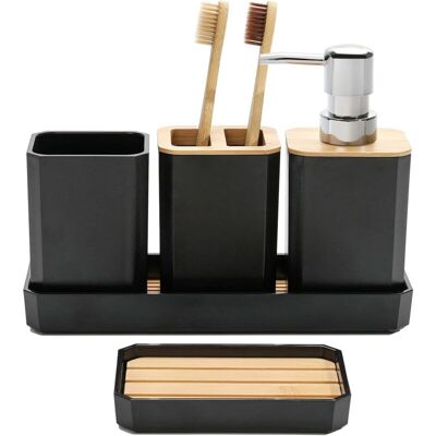 Melissa Houhence – Ensemble D'Accessoires De Salle De Bain 5 Pièces – Distributeur De Savon En Bambou – Support Brosse À Dents – Décoration Moderne Noire - Publicité Melissa Houhence – Ensemble D'Accessoires De Salle De Bain 5 Pièces – Distributeur De Savon En Bambou – Support Brosse À Dents – Décoration Moderne Noire - Publicité