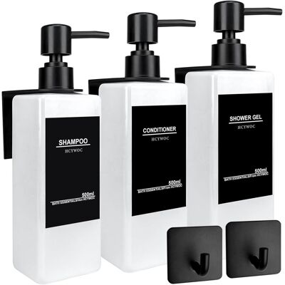 GRASSLIN 3 Pièces Distributeur Savon Mural Sans Percage, Distributeur De Savon Mural Avec 32 Étiquettes Imperméables, 500ml Distributeur Gel Douche Mural, Distributeur Savon Salle De Bain, Blanc Noir'flacon Bl - Publicité GRASSLIN 3 Pièces Distributeur Savon Mural Sans Percage, Distributeur De Savon Mural Avec 32 Étiquettes Imperméables, 500ml Distributeur Gel Douche Mural, Distributeur Savon Salle De Bain, Blanc Noir'flacon Bl - Publicité