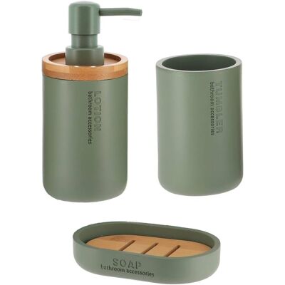 GRASSLIN Set 3 Pièces Accessoire Salle De Bain, Distributeur Savon Polyresine, Porte Savon Bambou, Pour Lavabo Familial - Publicité GRASSLIN Set 3 Pièces Accessoire Salle De Bain, Distributeur Savon Polyresine, Porte Savon Bambou, Pour Lavabo Familial - Publicité