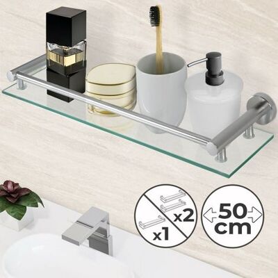 ABYSSE Étagère De Salle De Bain Murale En Verre Et Aluminium, 50 X 15 Cm - Publicité ABYSSE Étagère De Salle De Bain Murale En Verre Et Aluminium, 50 X 15 Cm - Publicité