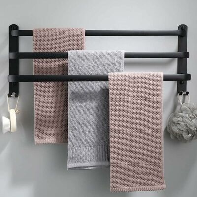 BRINSEA Porte-serviettes Mural En Aluminium - 3 Étages - Avec Crochets -30 Cm - Étanche - Noir - Pour Salle De Bain, Cuisine, Salle De Bain - Publicité BRINSEA Porte-serviettes Mural En Aluminium - 3 Étages - Avec Crochets -30 Cm - Étanche - Noir - Pour Salle De Bain, Cuisine, Salle De Bain - Publicité
