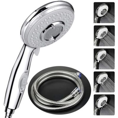 ABYSSE Pommeau De Douche 5 Modes – Tuyau Flexible 2m En Acier Inoxydable – Économie D'Eau Jusqu'à 30% – Finition Chromée Durable - Publicité ABYSSE Pommeau De Douche 5 Modes – Tuyau Flexible 2m En Acier Inoxydable – Économie D'Eau Jusqu'à 30% – Finition Chromée Durable - Publicité