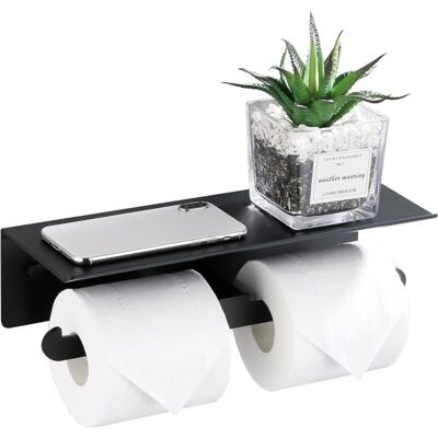 Melissa Porte Papier Toilette Mural Aluminium Double Support Hygiénique Rouleau Avec Plateforme De Rangement Sans Perçage Avec Protection De Bord Et Anti-chute Pour Salle De Bain Wc Noir - Publicité Melissa Porte Papier Toilette Mural Aluminium Double Support Hygiénique Rouleau Avec Plateforme De Rangement Sans Perçage Avec Protection De Bord Et Anti-chute Pour Salle De Bain Wc Noir - Publicité