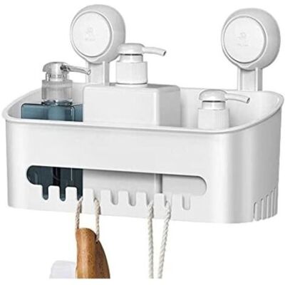 ABYSSE Serviteur Rangement De Douche À Suspendre Ventouse Sans Perçage, Étagère Rangement Douche Réutilisable Amovible 8kg, Panier De Serviteur Mural Plastique Pour Salle De Bain/ Toilette, Blanc - Publicité ABYSSE Serviteur Rangement De Douche À Suspendre Ventouse Sans Perçage, Étagère Rangement Douche Réutilisable Amovible 8kg, Panier De Serviteur Mural Plastique Pour Salle De Bain/ Toilette, Blanc - Publicité
