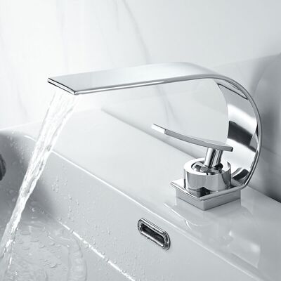 PELTOR Design Robinet De Lavabo Cascade Mitigeur En Laiton Chromé Pour Salle De Bain - Publicité PELTOR Design Robinet De Lavabo Cascade Mitigeur En Laiton Chromé Pour Salle De Bain - Publicité