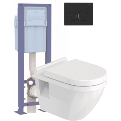 Pack Cuvette Wc Suspendu Duravit Starck + Abattant Frein De Chute + Bâti-support Siamp + Plaque Noire - Publicité Pack Cuvette Wc Suspendu Duravit Starck + Abattant Frein De Chute + Bâti-support Siamp + Plaque Noire - Publicité