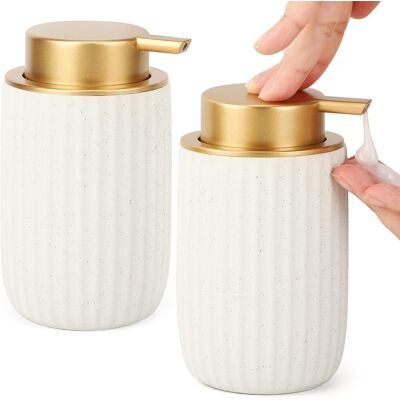 GRASSLIN Distributeur Savon, 2 Pièces 320ml Distributeur Gel Douche, Flacon Pompe Vide Avec Grande Tête De Pompe, Deco Salle De Bain'blanc - Or 320ml2'blanc - Or'320ml2 - Publicité GRASSLIN Distributeur Savon, 2 Pièces 320ml Distributeur Gel Douche, Flacon Pompe Vide Avec Grande Tête De Pompe, Deco Salle De Bain'blanc - Or 320ml2'blanc - Or'320ml2 - Publicité