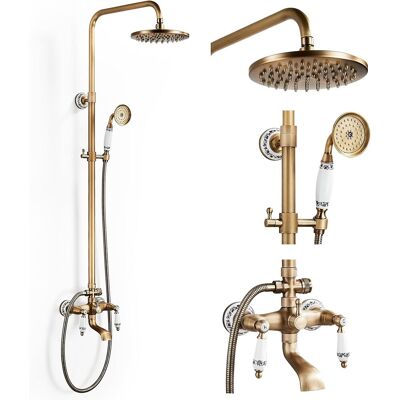 OEM Colonne De Douche Laiton Rétro Avec Mitigeur, Système De Douche Ensemble De Douche Kit De Douche Mural Avec 20 Cm Tête De Douche, Douchette, Robinet De Bain, Réglable Hauteur 700-1200mm - Publicité OEM Colonne De Douche Laiton Rétro Avec Mitigeur, Système De Douche Ensemble De Douche Kit De Douche Mural Avec 20 Cm Tête De Douche, Douchette, Robinet De Bain, Réglable Hauteur 700-1200mm - Publicité