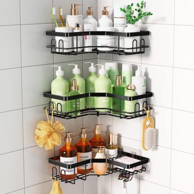 NO BRAND Étagère D'Angle De Douche Avec Porte-savon, 14 Crochets, Étagère Auto-adhésive Pour Douches Intérieures, Lot De 3 Cadres Noirs, Panier De Rangement De Salle De Bain En Acier Inoxydable, Sans Perçage - Publicité NO BRAND Étagère D'Angle De Douche Avec Porte-savon, 14 Crochets, Étagère Auto-adhésive Pour Douches Intérieures, Lot De 3 Cadres Noirs, Panier De Rangement De Salle De Bain En Acier Inoxydable, Sans Perçage - Publicité