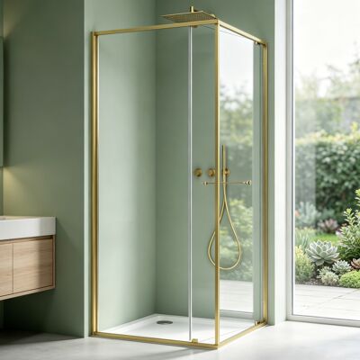 Mai & Mai Cabine De Douche Paroi De Douche Coulissante 75x75x195cm Porte De Douche Montage Réversible Avec Receveur De Douche Verre Trempé De 6mm Traitement Nano Doré Rav69k - Publicité Mai & Mai Cabine De Douche Paroi De Douche Coulissante 75x75x195cm Porte De Douche Montage Réversible Avec Receveur De Douche Verre Trempé De 6mm Traitement Nano Doré Rav69k - Publicité