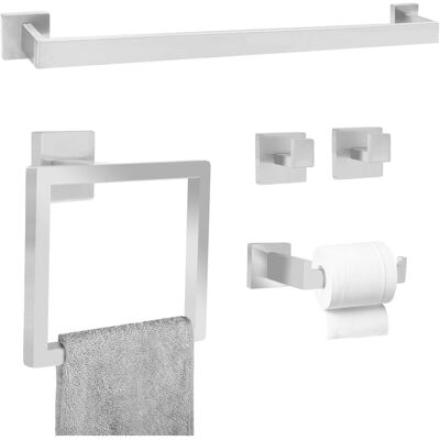 MOXIE Porte Serviette Set De 5 Pièces, Accessoire Salle De Bain Métal Perçage, Murale Inclus Porte-serviettes,porte Papier Toilette,crochet Porte-serviettes Et Crochet, Argent - Publicité MOXIE Porte Serviette Set De 5 Pièces, Accessoire Salle De Bain Métal Perçage, Murale Inclus Porte-serviettes,porte Papier Toilette,crochet Porte-serviettes Et Crochet, Argent - Publicité