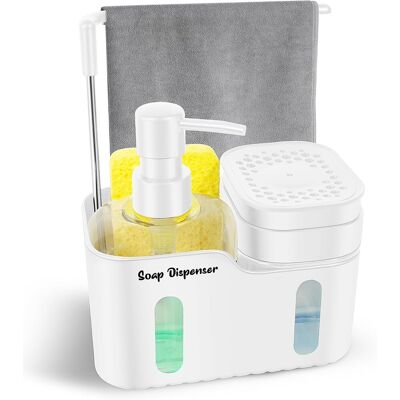 GRASSLIN Double Distributeur De Savon Organiseur De Vaisselle 4 En 1 Distributeur De Savon Et De Liquide Vaisselle Porte-éponge Porte-brosse Crochet Pour Torchon Amovible'blanc.'blanc.'- - Publicité GRASSLIN Double Distributeur De Savon Organiseur De Vaisselle 4 En 1 Distributeur De Savon Et De Liquide Vaisselle Porte-éponge Porte-brosse Crochet Pour Torchon Amovible'blanc.'blanc.'- - Publicité