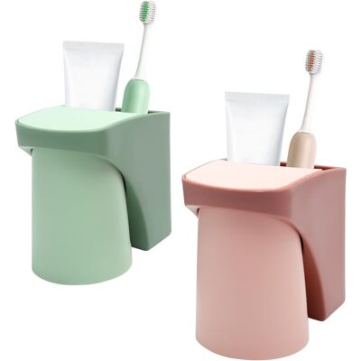 GRASSLIN 2 Porte-brosse À Dents, Support Mural Magnétique Sans Perçage, Gobelet Inversable Pp, Pour Salle De Bain Famille - Publicité GRASSLIN 2 Porte-brosse À Dents, Support Mural Magnétique Sans Perçage, Gobelet Inversable Pp, Pour Salle De Bain Famille - Publicité