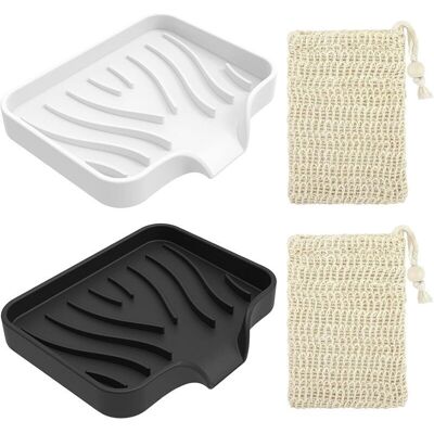 PELTOR 2 Pièces Porte Savon En Silicone, Porte-savons Avec Drain De Vidage, Support Savon Antidérapant, Apportez Deux Sacs De Savon En Sisal - Publicité PELTOR 2 Pièces Porte Savon En Silicone, Porte-savons Avec Drain De Vidage, Support Savon Antidérapant, Apportez Deux Sacs De Savon En Sisal - Publicité