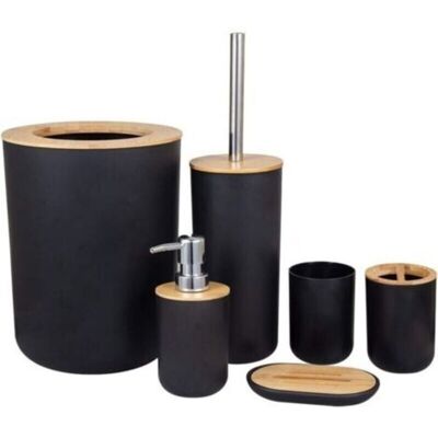 SANS MARQUE Accessoires Salle Bain Set Porte-brosse Dents Bambou Comptoir En Bois Autoportant Distributeur Savon Tasse Cuisine Brosse Toilette Salon Poubelle Conomie D'espace Douche Maison Htel Plat(noir) - Publicité SANS MARQUE Accessoires Salle Bain Set Porte-brosse Dents Bambou Comptoir En Bois Autoportant Distributeur Savon Tasse Cuisine Brosse Toilette Salon Poubelle Conomie D'espace Douche Maison Htel Plat(noir) - Publicité
