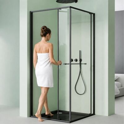 Mai & Mai Cabine De Douche Paroi De Douche Coulissante 80x80x195cm Porte De Douche Montage Réversible Verre Trempé De 6mm Traitement Nano Noir Rav69k - Publicité Mai & Mai Cabine De Douche Paroi De Douche Coulissante 80x80x195cm Porte De Douche Montage Réversible Verre Trempé De 6mm Traitement Nano Noir Rav69k - Publicité