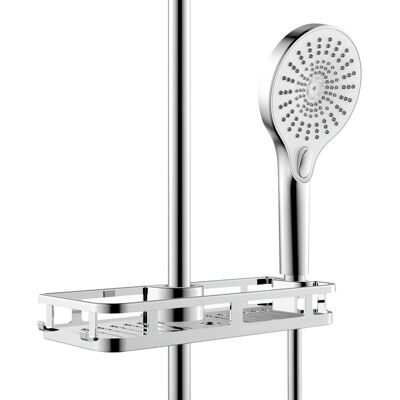Vision Étagère De Douche Chromée Avec Porte-savon Et Crochets, Accessoire De Douche Sans Perçage En Abs, 28,5 X 4 X 11,5 Cm - Publicité Vision Étagère De Douche Chromée Avec Porte-savon Et Crochets, Accessoire De Douche Sans Perçage En Abs, 28,5 X 4 X 11,5 Cm - Publicité
