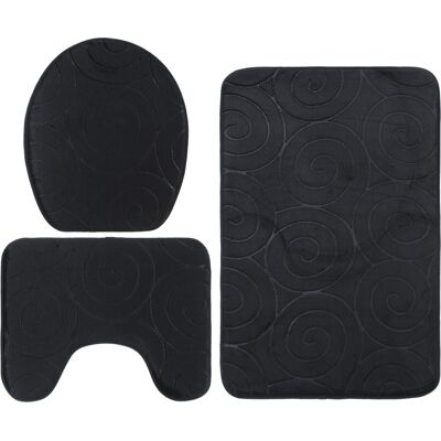 HEAT Ensemble De 3 Tapis De Bain, Tapis De Sol Absorbants Noirs Pour Couvercle De Toilette Et Baignoire, Motif Pierre En Relief - Publicité HEAT Ensemble De 3 Tapis De Bain, Tapis De Sol Absorbants Noirs Pour Couvercle De Toilette Et Baignoire, Motif Pierre En Relief - Publicité