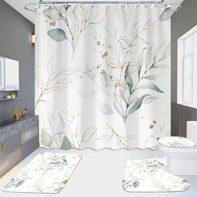 ABYSSE Rideau De Douche À Motif D'Eucalyptus Vert Sauge, Rideau De Douche À Motif De Feuilles Printanières, En Matière Imperméable, Rideau De Douche Aquarelle Vert Et Or Avec Crochets, 180 X 180 Cm - Publicité ABYSSE Rideau De Douche À Motif D'Eucalyptus Vert Sauge, Rideau De Douche À Motif De Feuilles Printanières, En Matière Imperméable, Rideau De Douche Aquarelle Vert Et Or Avec Crochets, 180 X 180 Cm - Publicité